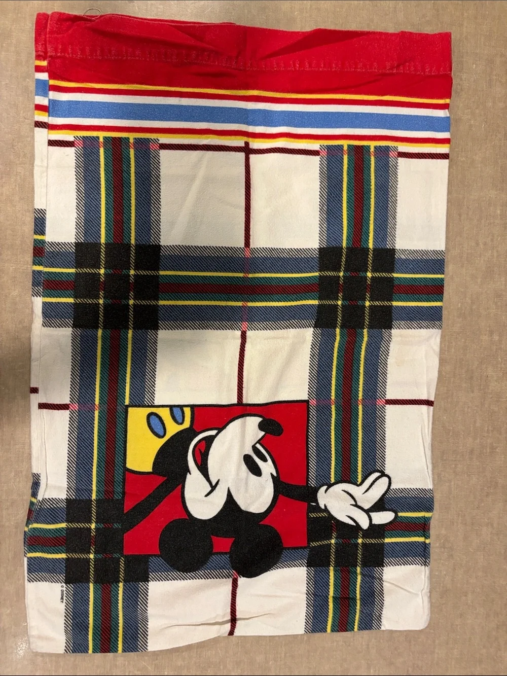 Vintage Flannel Mickey Mouse Plaid Flannel Flat sheet and pillowcase -363sku